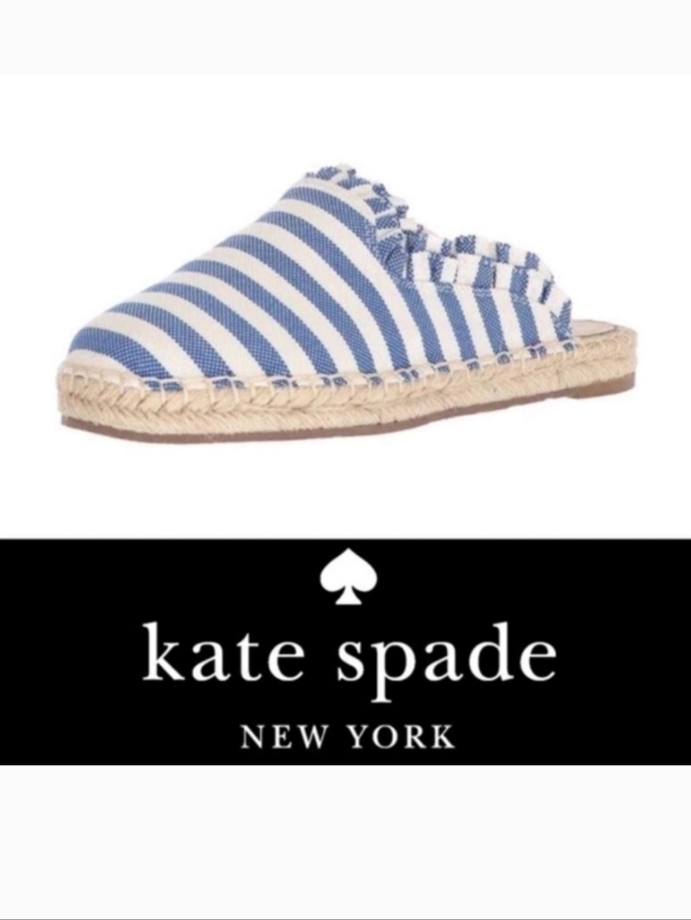 Kate Spade Laila striped canvas espadrille mules, Sz 7.5